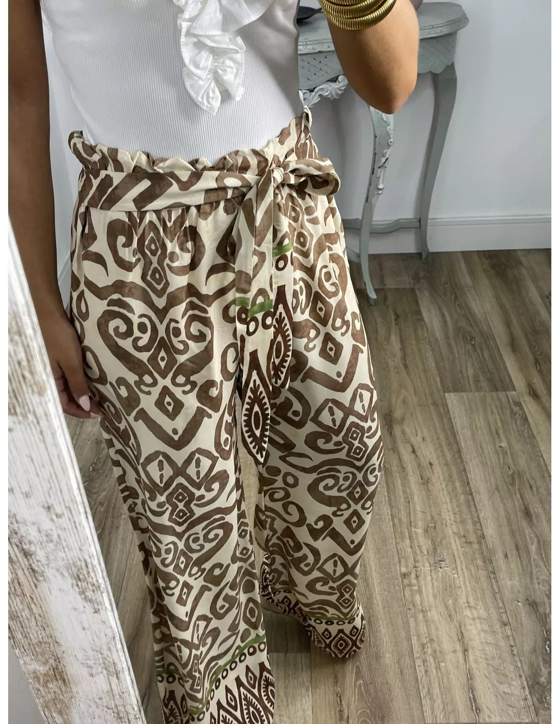 Printed Loose Casual Trousers with Belt