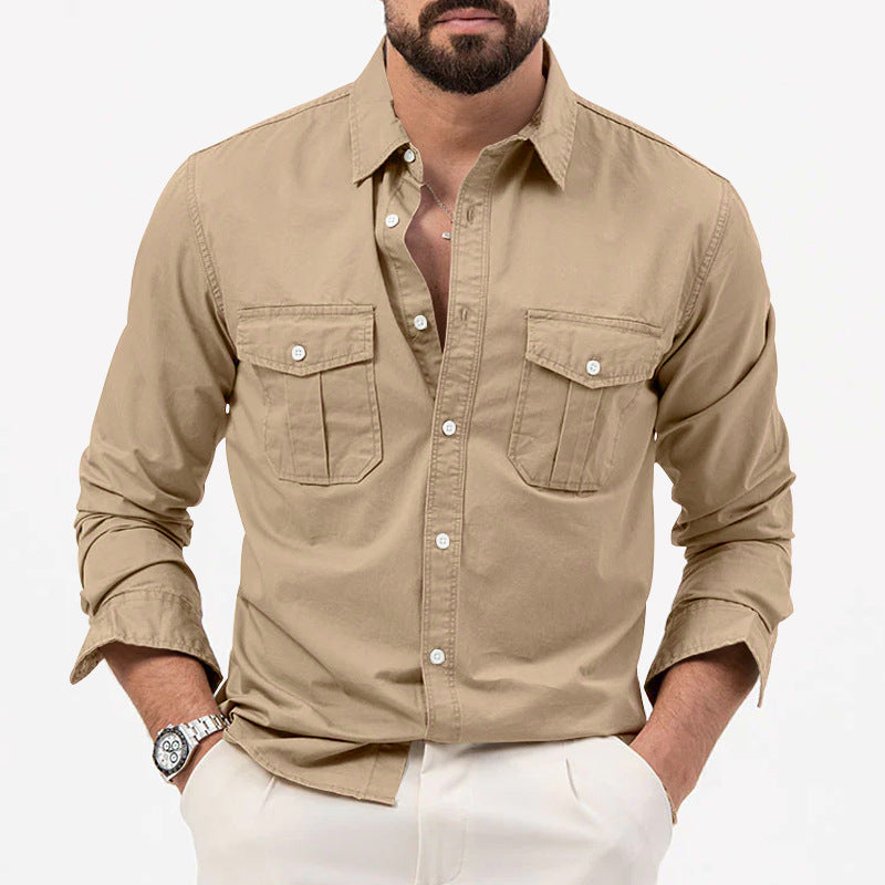 Multi-pocket Solid Color Long Sleeves Shirt