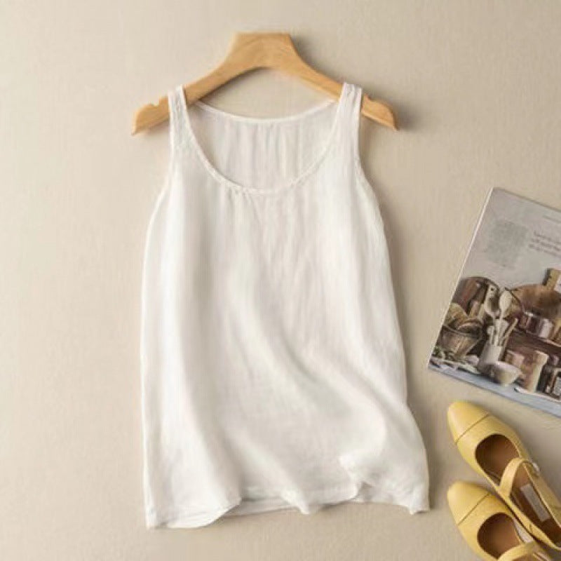 Retro Loose Solid Color Cotton Linen Vest