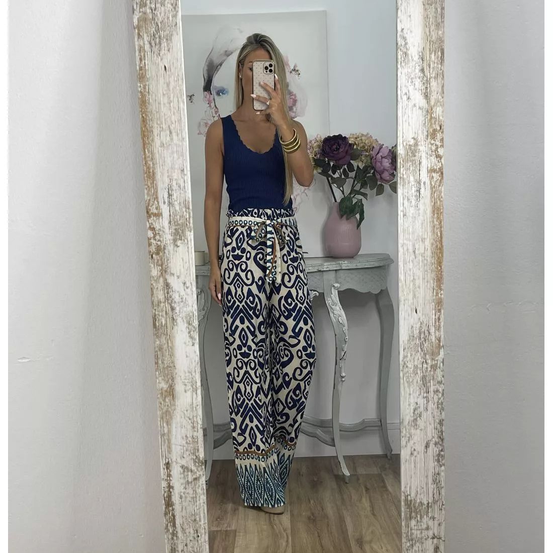 Printed Loose Casual Trousers with Belt