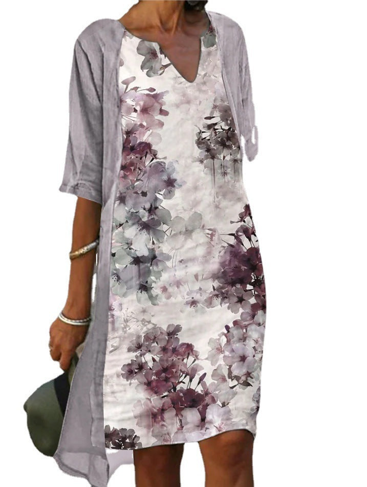 Printed Loose Retro Chiffon Coat Dress