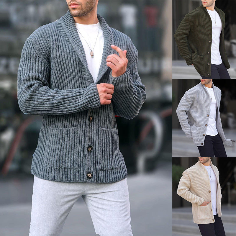 Single-breasted Long Sleeve Lapel Sweater