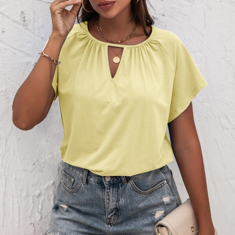 Cutout Short Sleeve Crew Neck Loose Knit T-Shirt