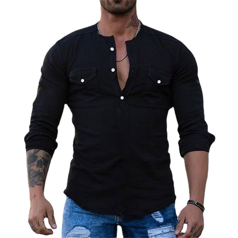 Casual Pure Color Slim Shirt