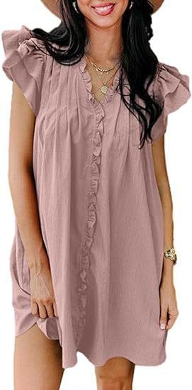 V-neck Flounce Short Sleeve Dress