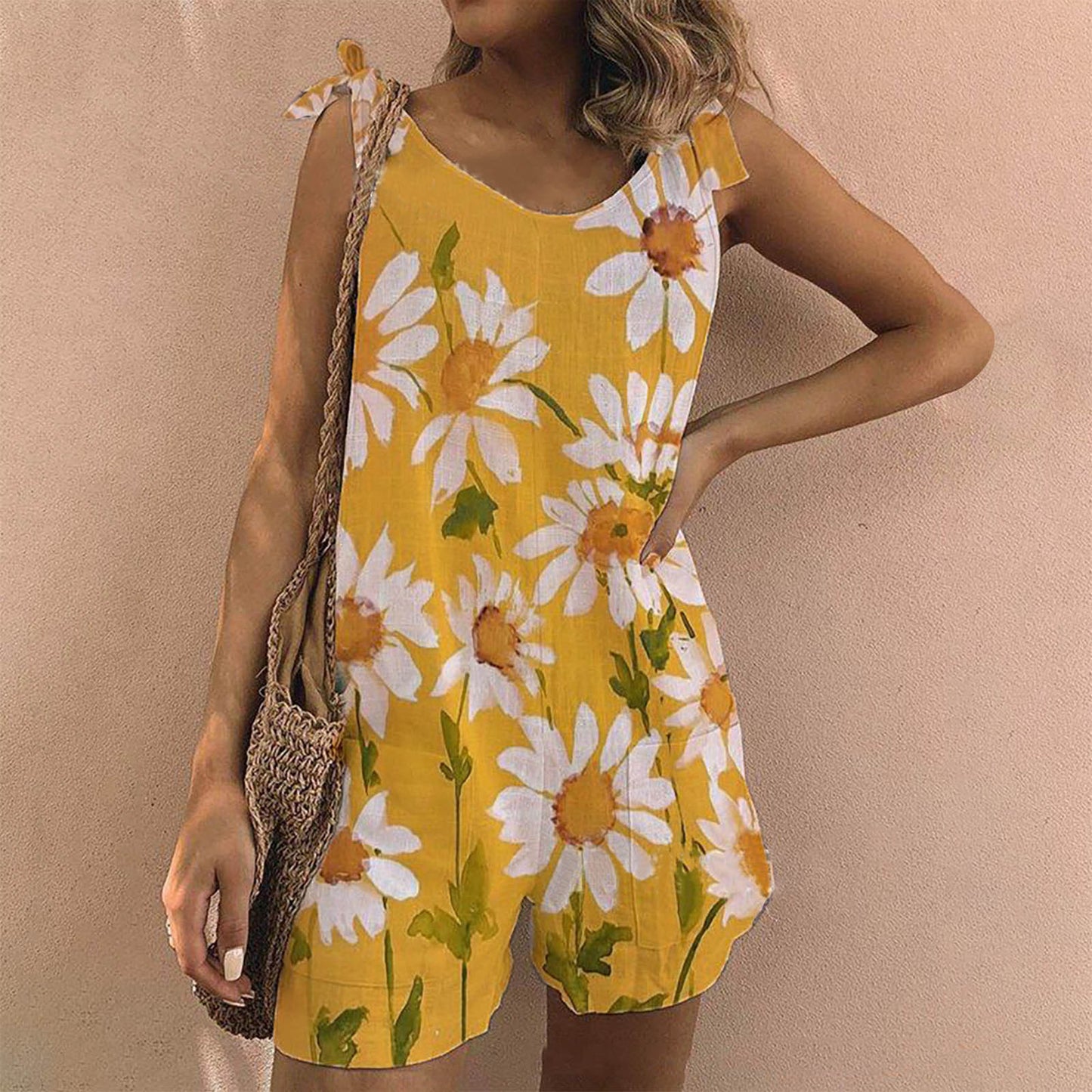 Printed Bib Shorts Jumpsuit