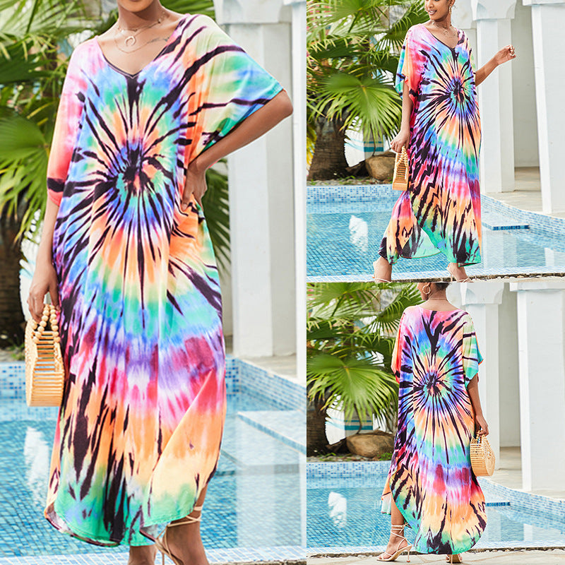 Rayon Tie-dyed Beach Sun Protection Long Dress