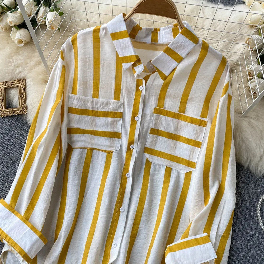 Mid-length Vertical Stripes Multi-colour Shirt