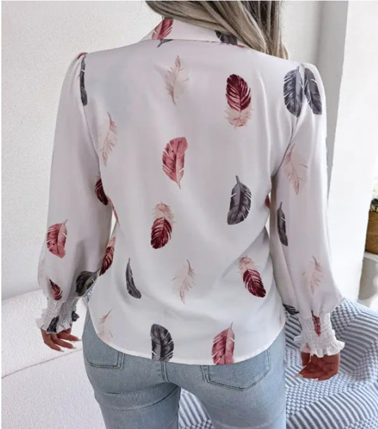 Feather Print Lantern Long Sleeve Shirt