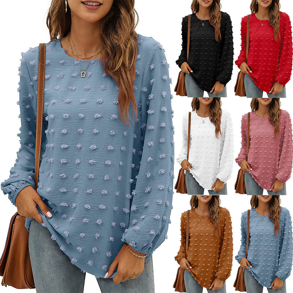 Jacquard Long-sleeved Round Neck Casual Top