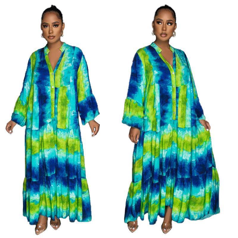 Fashion Printed Tie Dye Loose Dress