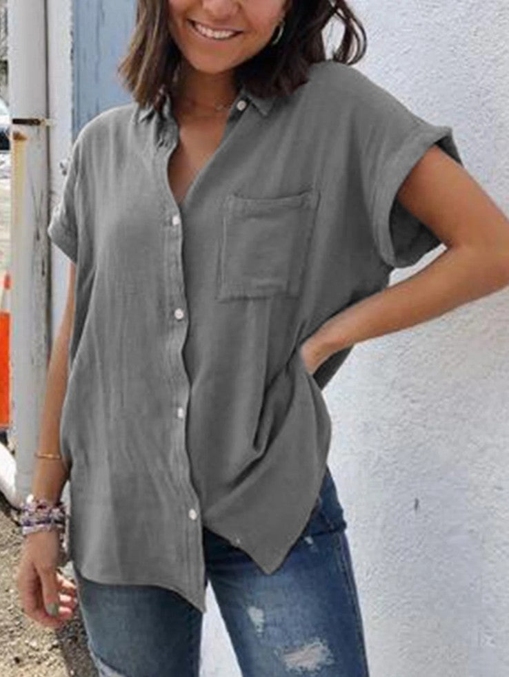 Casual Cotton & Linen Short Sleeve Top