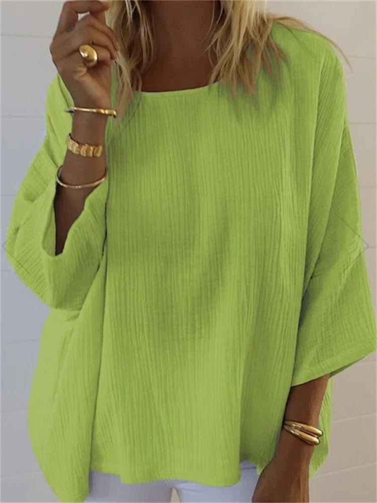 Oversized Temperament Solid Color Round Neck Top