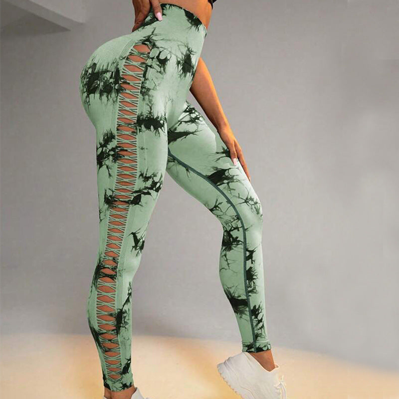 Hollow Tie Dye Printed Yoga Pants