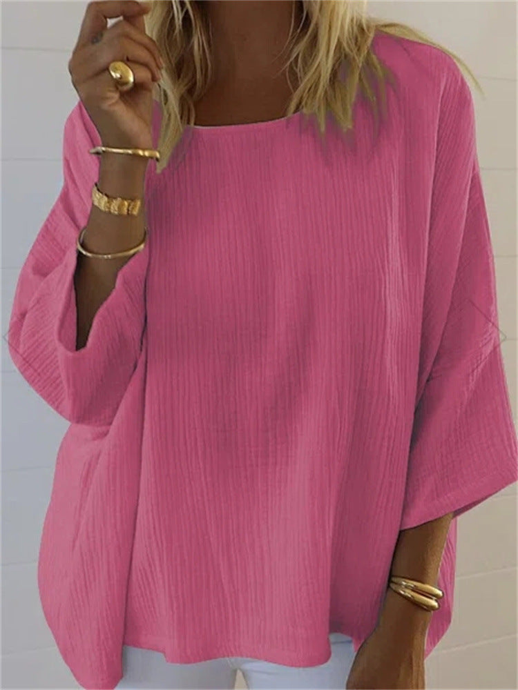 Oversized Temperament Solid Color Round Neck Top