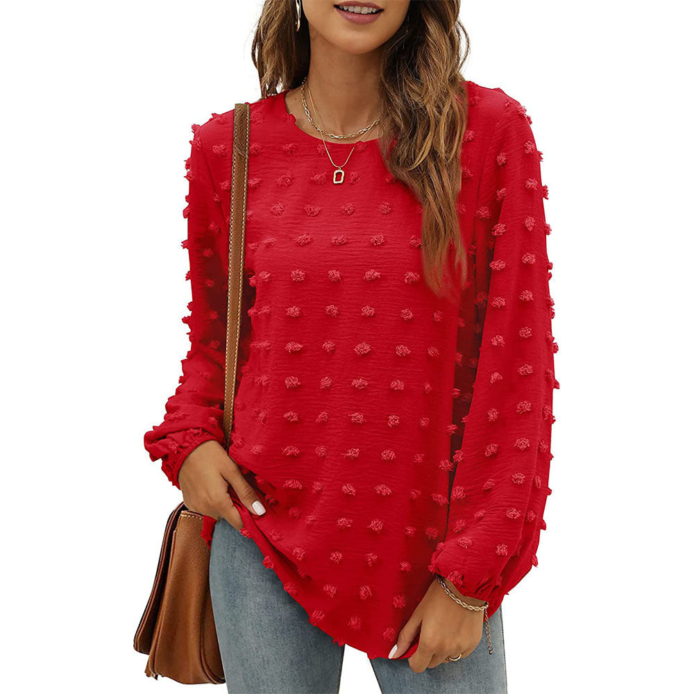 Jacquard Long-sleeved Round Neck Casual Top