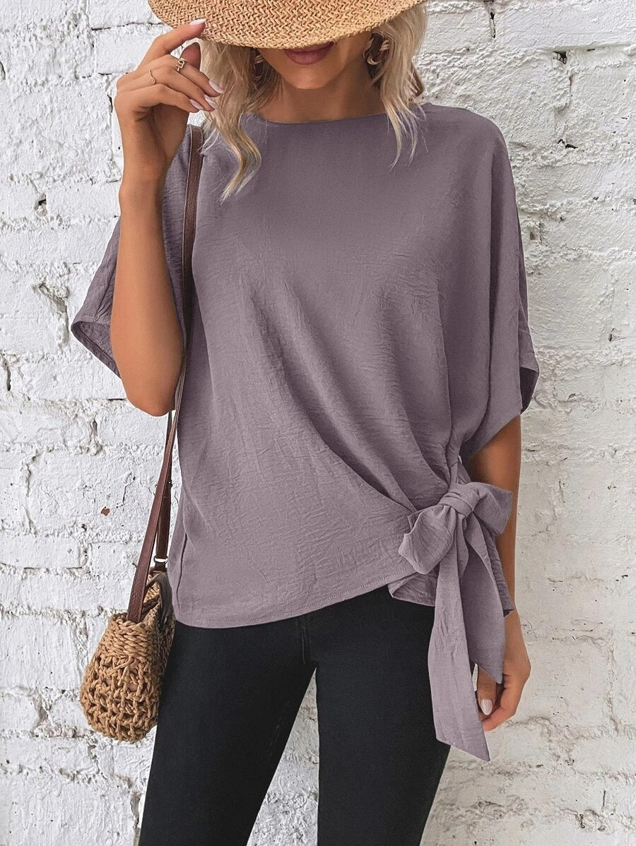 Solid Color Batwing Sleeve Loose Top