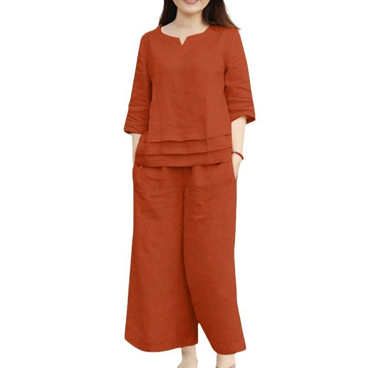 Casual Loose Solid Color Shirt Trousers Suit