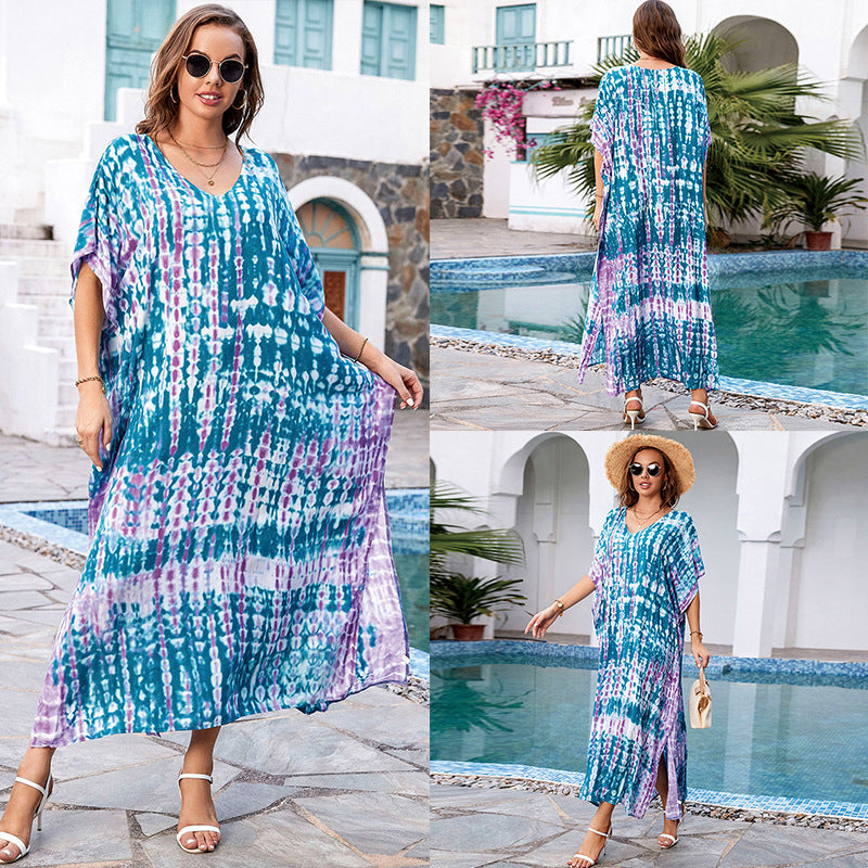 Rayon Tie-dyed Beach Sun Protection Long Dress