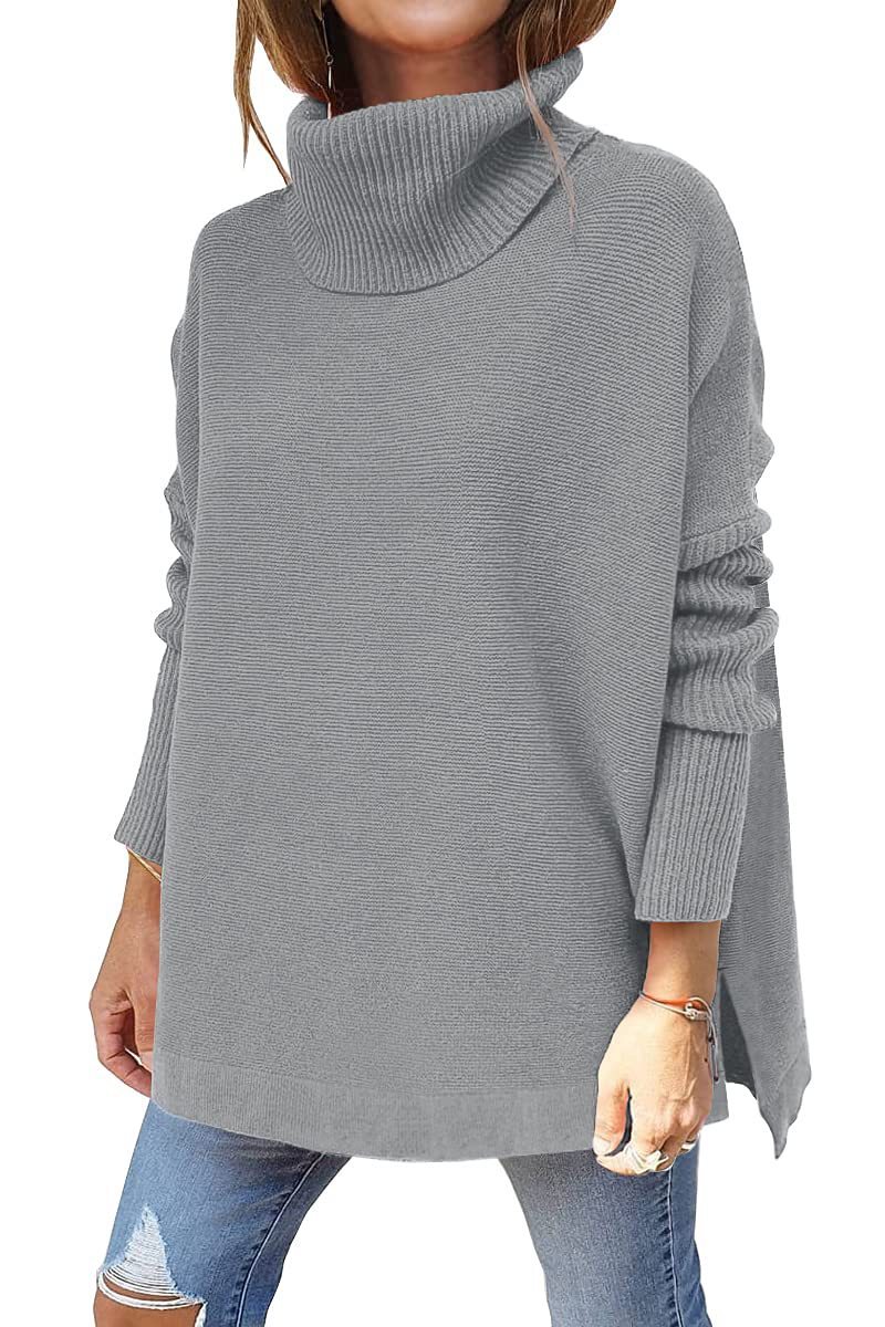 Turtleneck Mid Length Batwing Sleeve Sweater