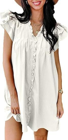 V-neck Flounce Short Sleeve Dress