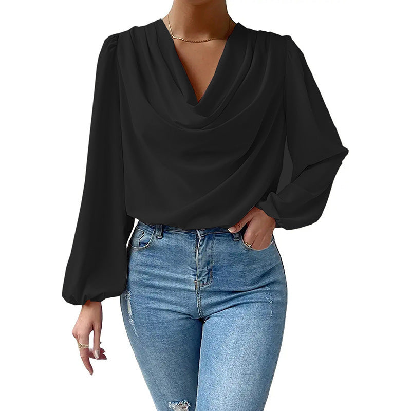 Chiffon Long-sleeved Loose V-neck Top