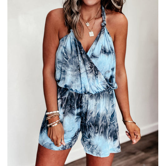 Printed Loose Suspender Jumpsuit