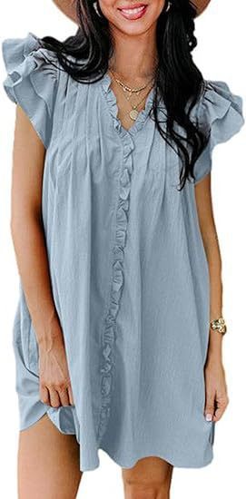 V-neck Flounce Short Sleeve Dress