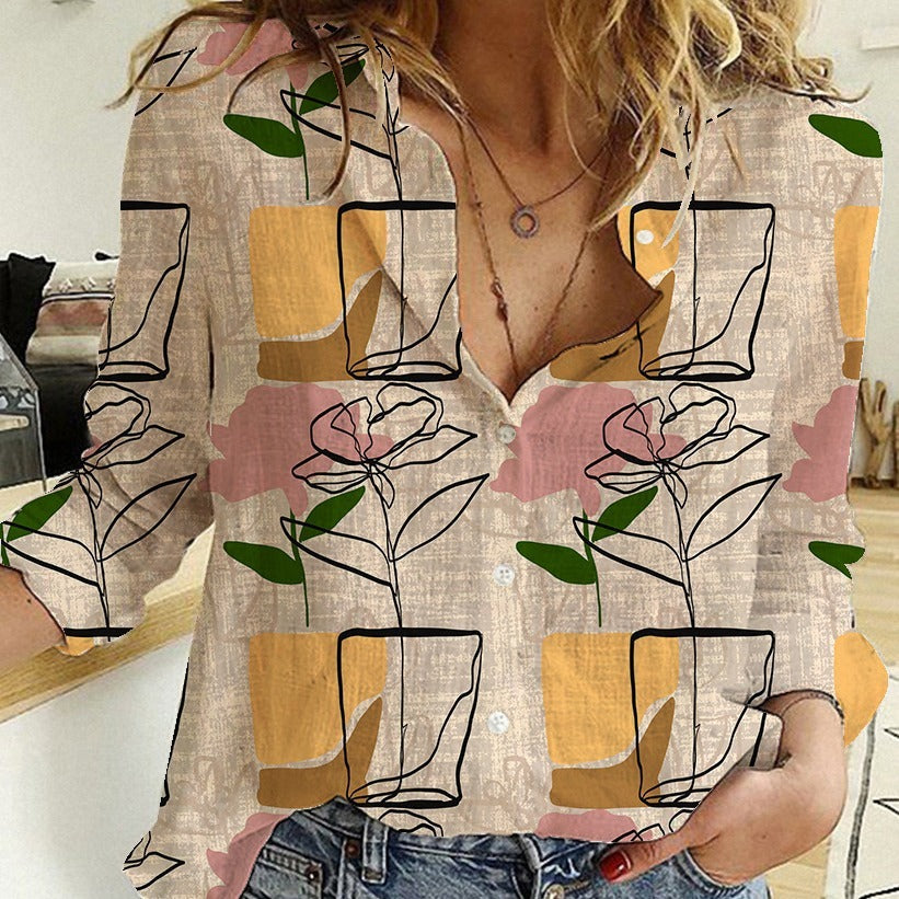 Digital Printing Lapel Long Sleeve Shirt