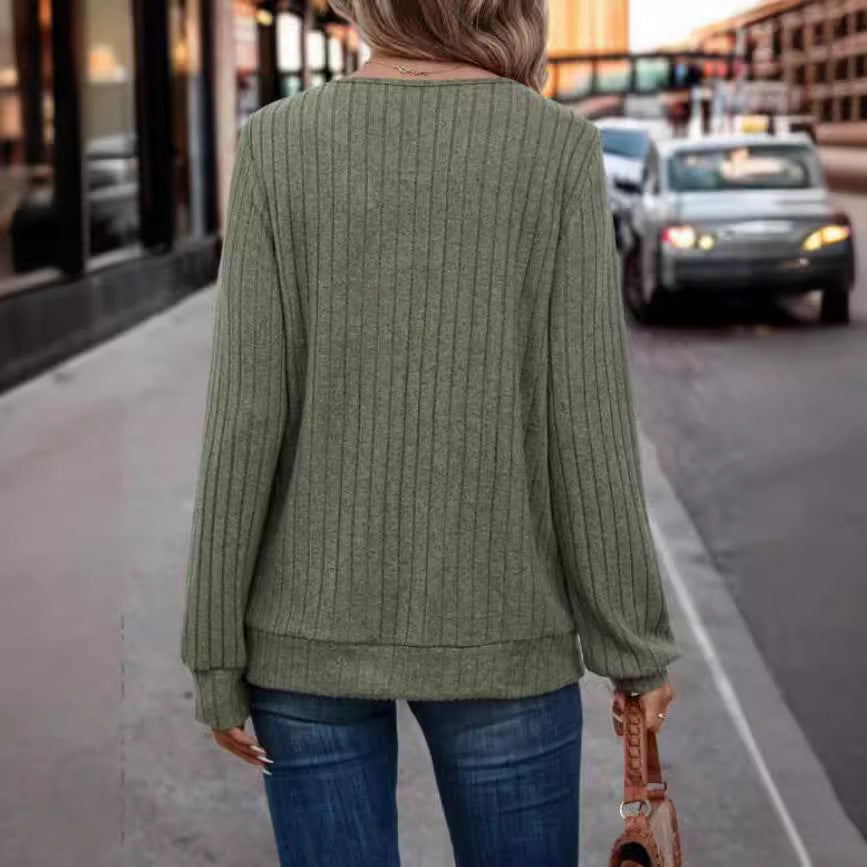 Solid Color Cross Band Knitted Sweater