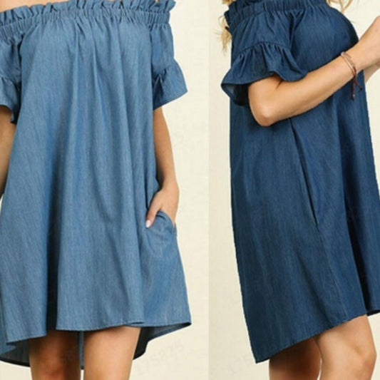 Loose Off-the-shoulder Denim Dress