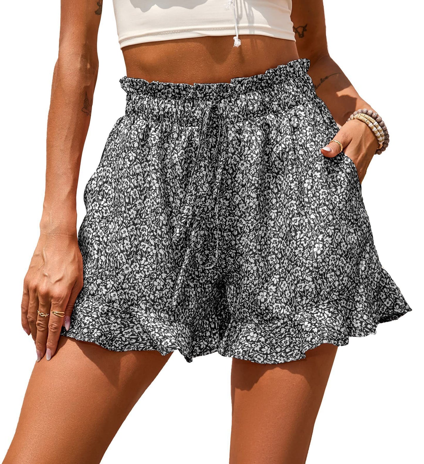 Chiffon Print Casual Pocket Shorts