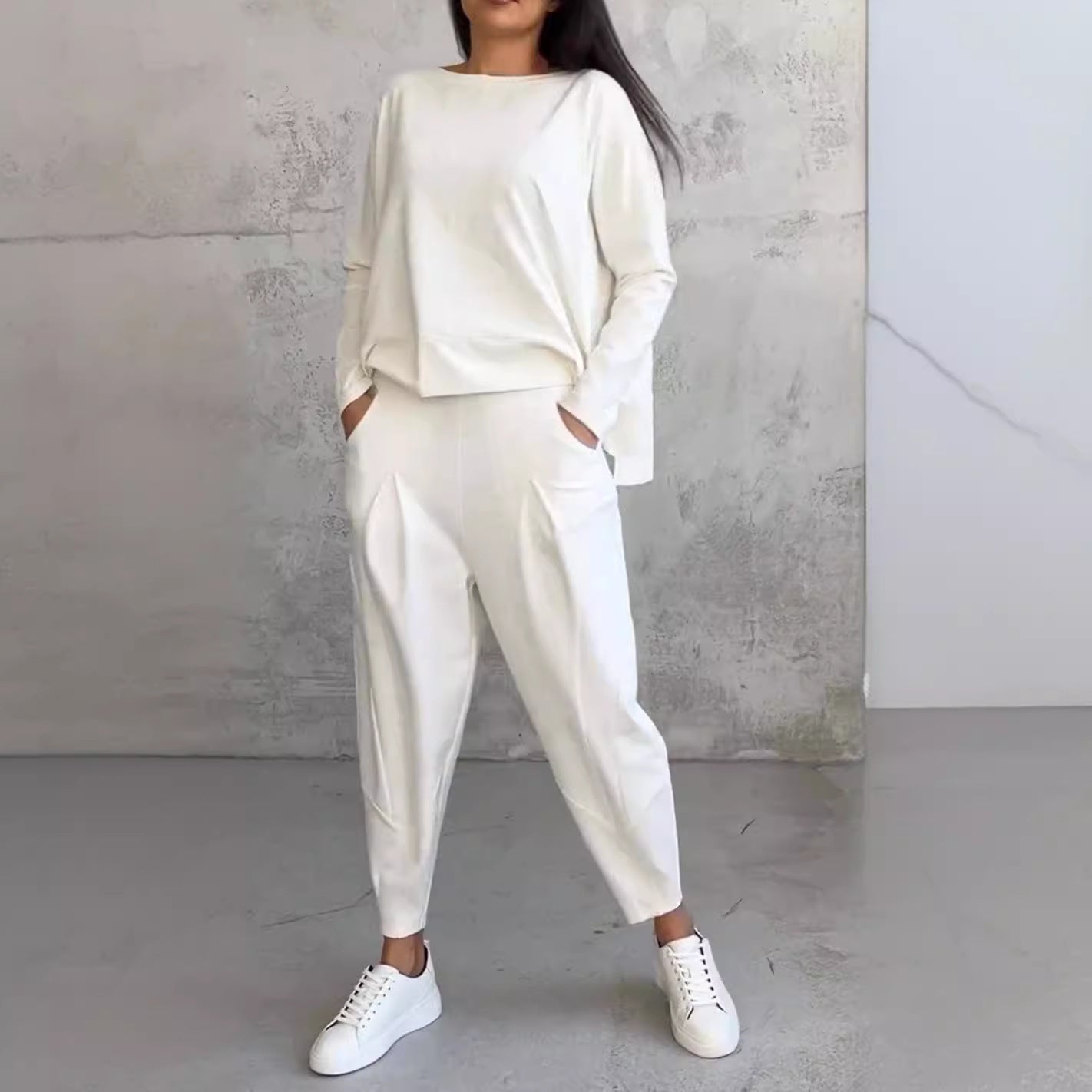 Irregular Design Long-sleeved Top & Harem Pants Suit