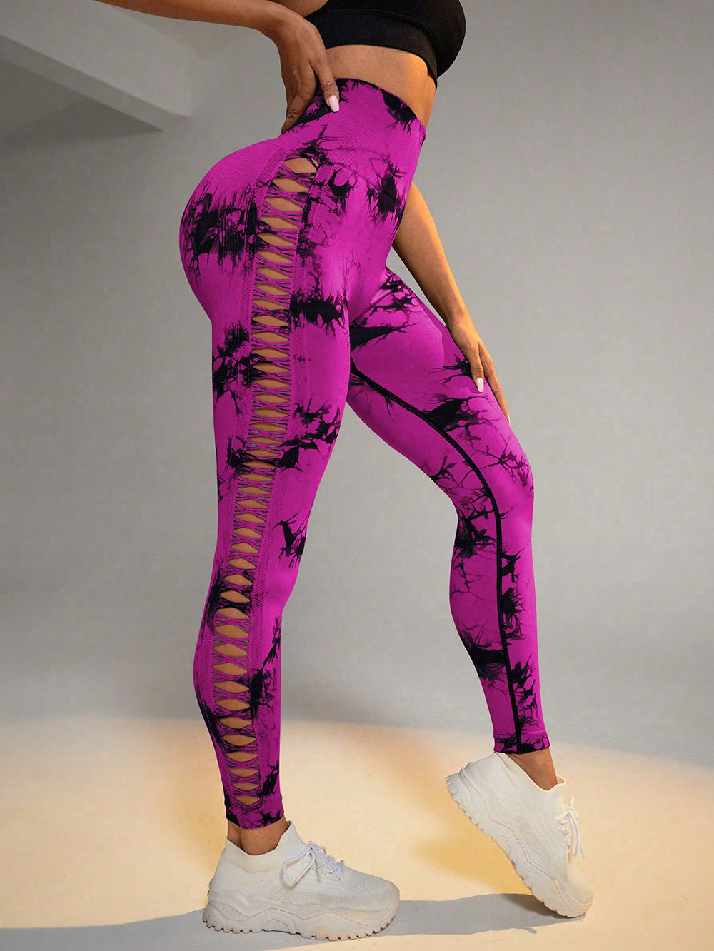 Hollow Tie Dye Printed Yoga Pants