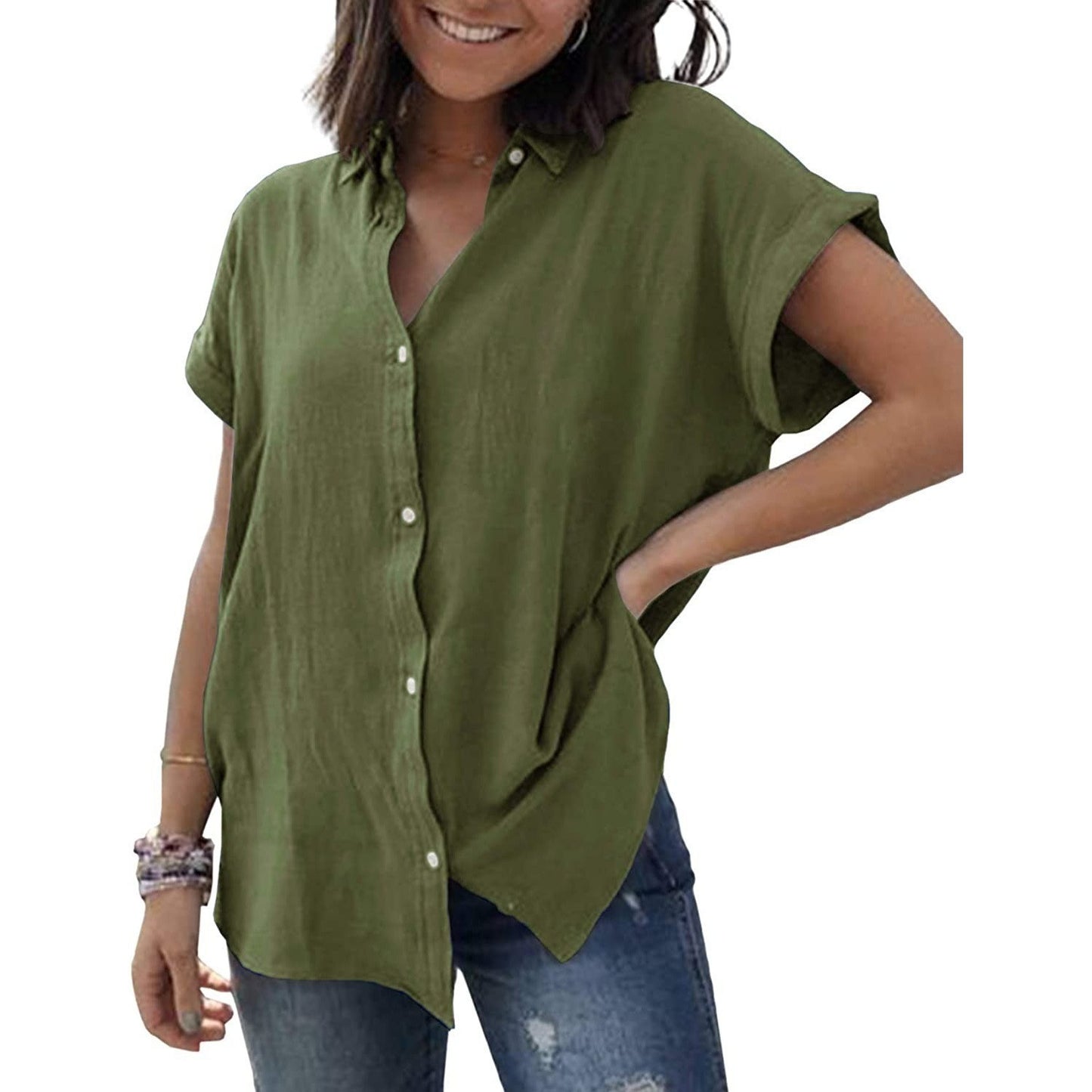 Casual Cotton & Linen Short Sleeve Top