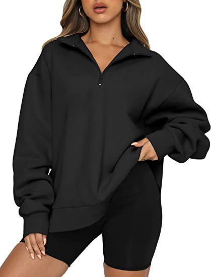 Zip Turndown Collar Loose Casual Hoodie