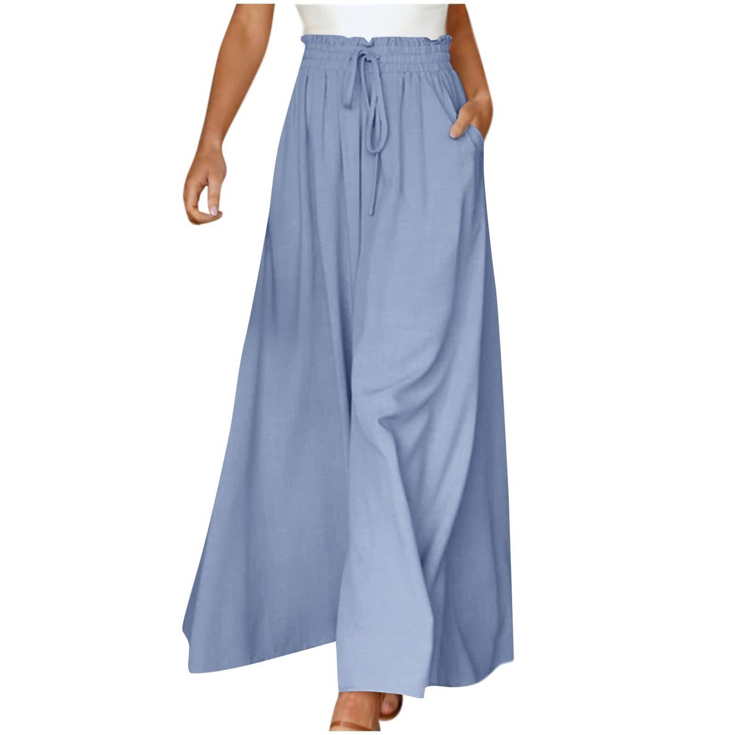 Wide Leg Elastic Waistband High Waist Long Dress Pants