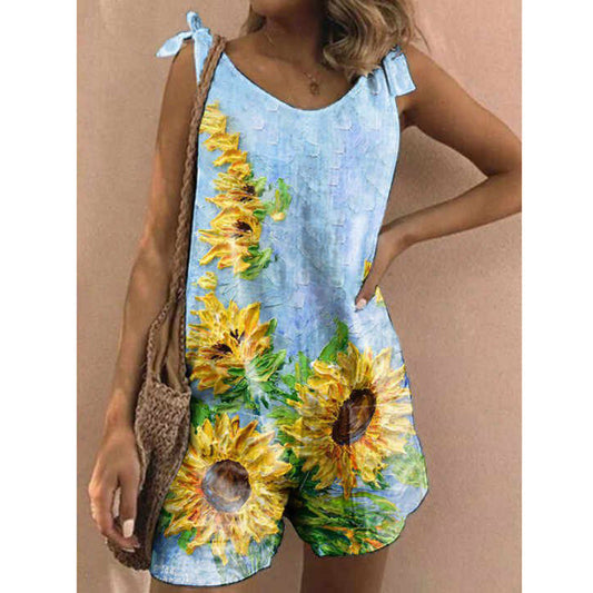 Printed Bib Shorts Jumpsuit