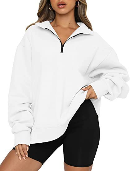 Zip Turndown Collar Loose Casual Hoodie