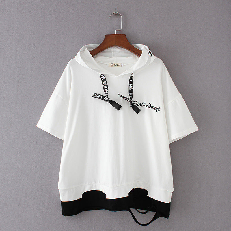 Loose Casual Short-sleeved Embroidered Layered T-Shirt