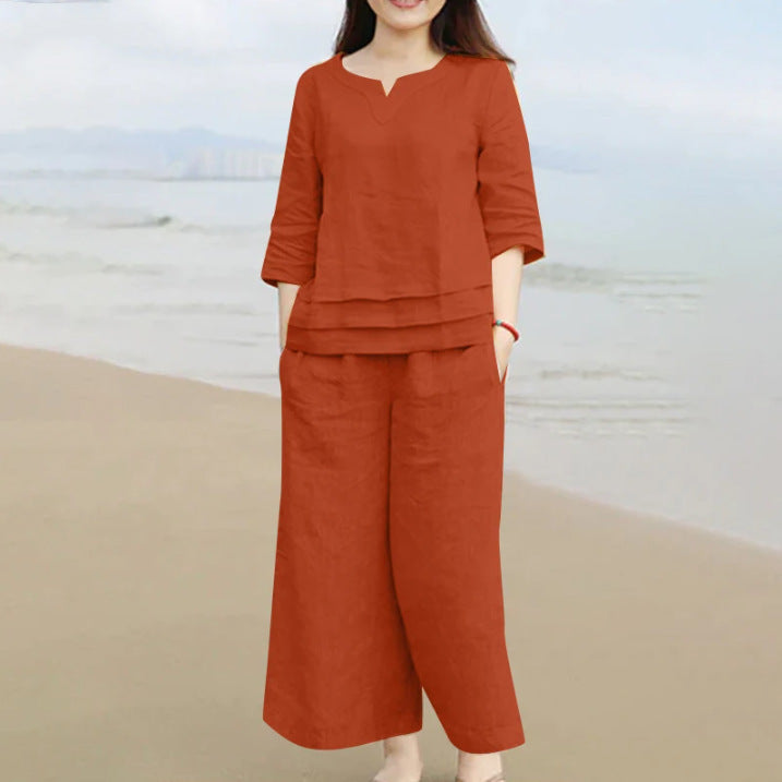 Casual Loose Solid Color Shirt Trousers Suit