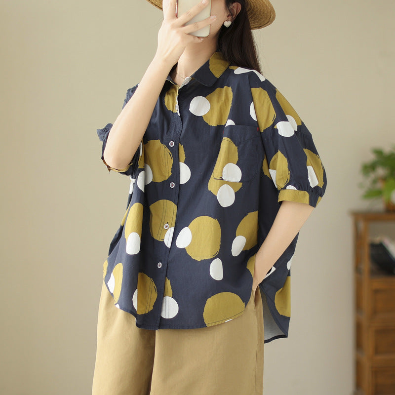 Literary Polka Dot Short Sleeve Shirt