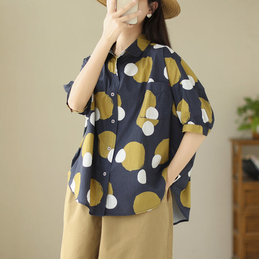 Literary Polka Dot Short Sleeve Shirt