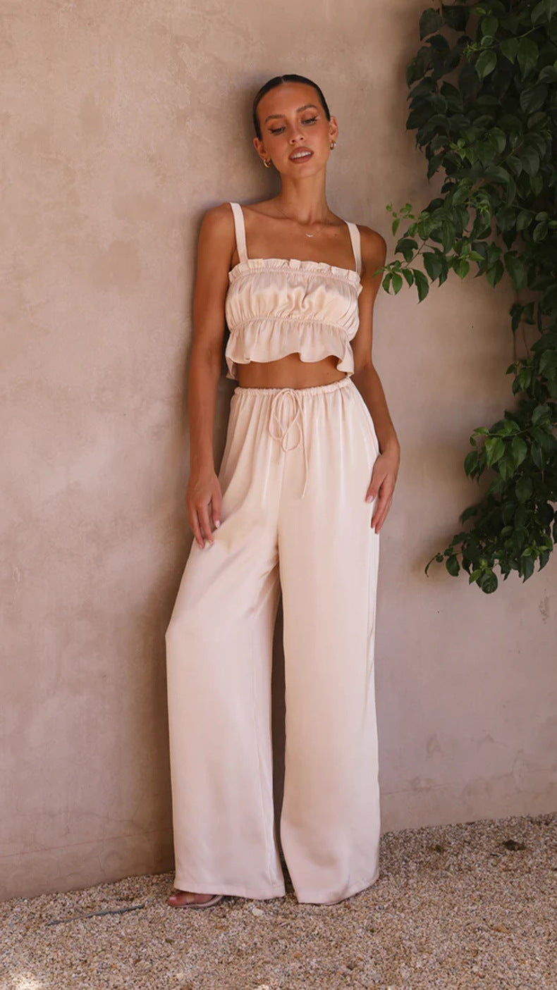 Fashion Suspenders Wide-Leg Pants Set