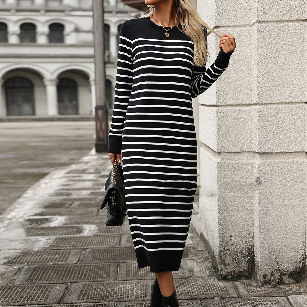 Knitwear Striped Fashion Dress