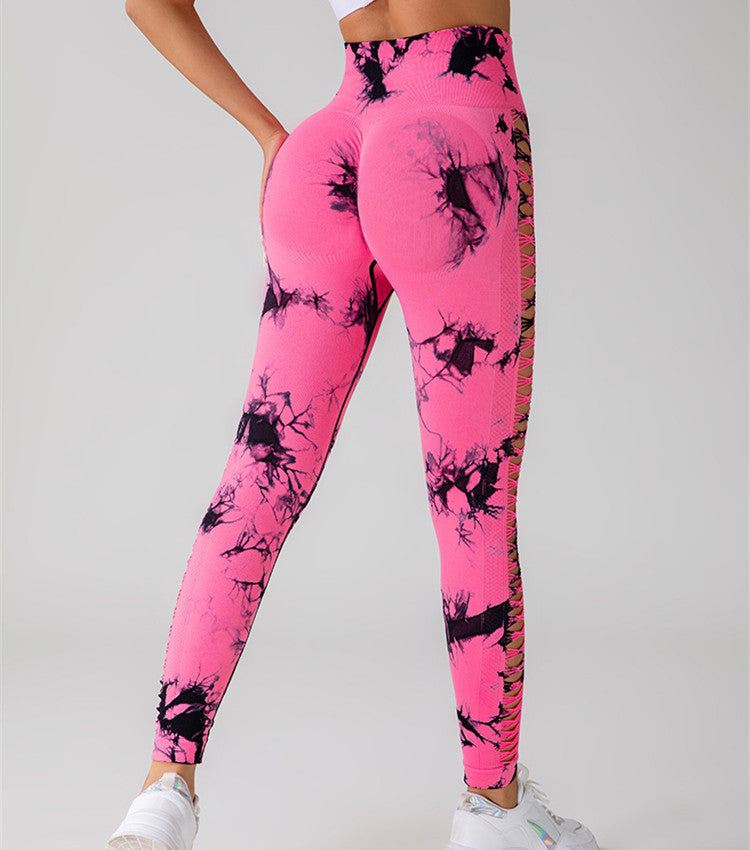 Hollow Tie Dye Printed Yoga Pants