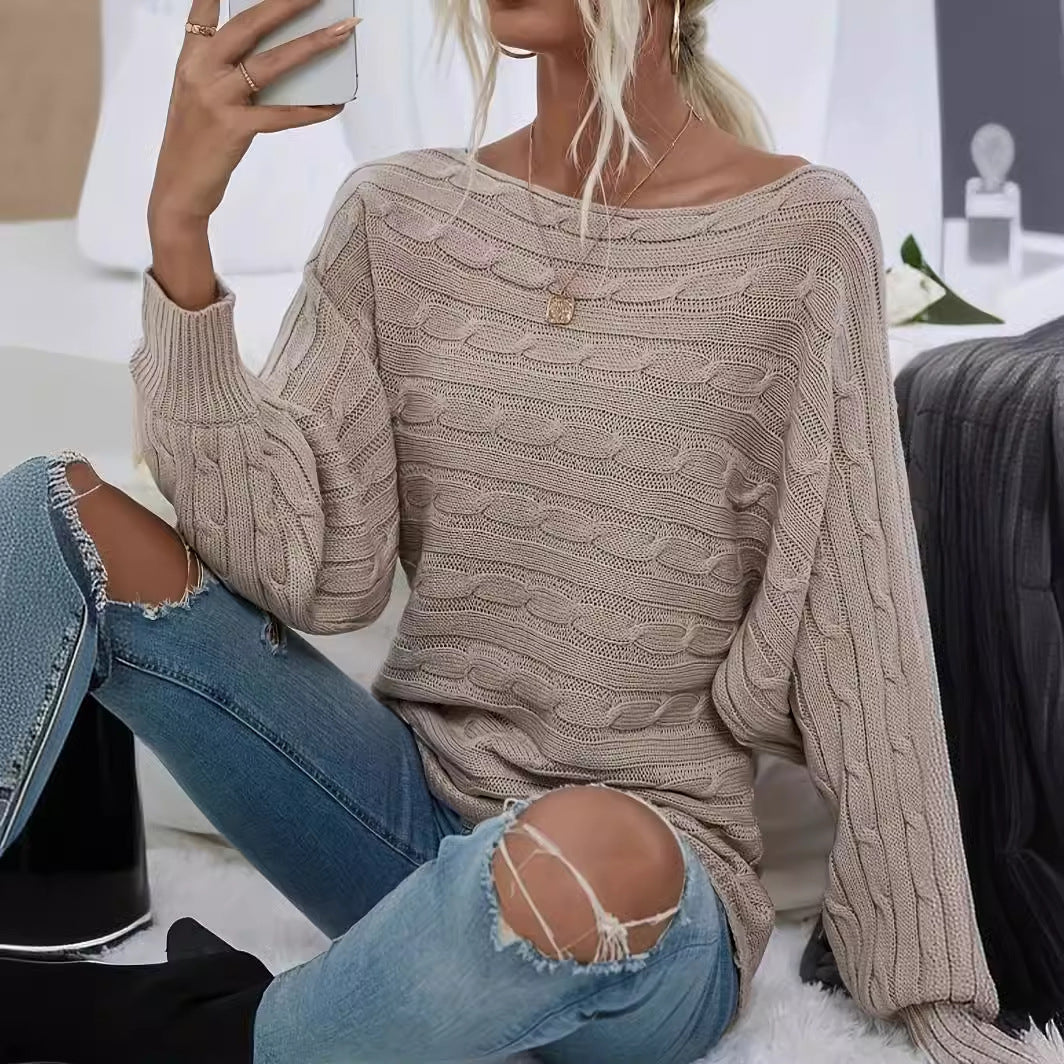 Solid Color Off-Neck Pullover