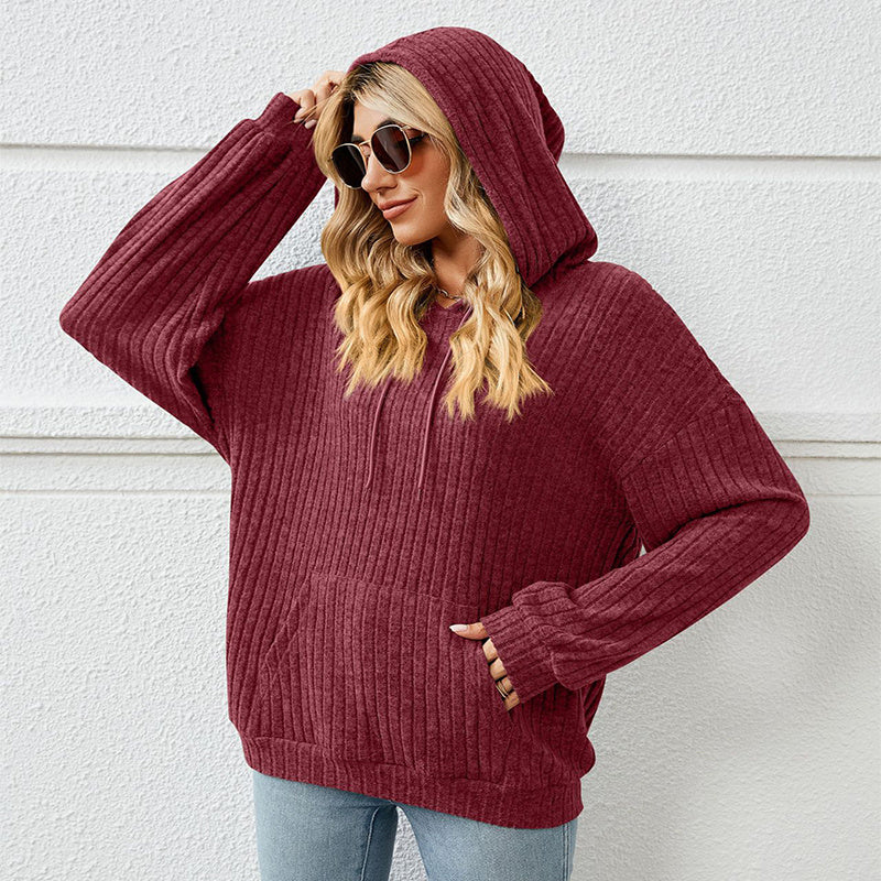 Knitted Hooded Sweater with Pit Stripe Kangaroo Pocket