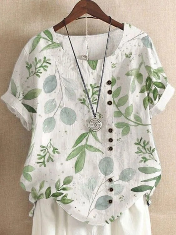 Retro Nature Printed Loose Casual Top