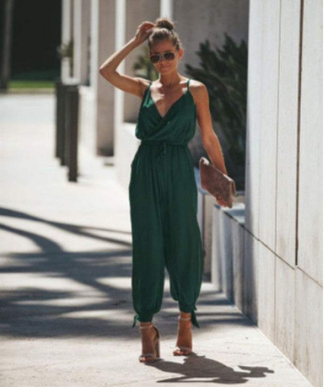 Backless Tether Pocket Sling V-neck Jumpsuit